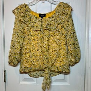 I.N. Girl Golden Yellow Floral Peasant Top, Girls 14,EUC